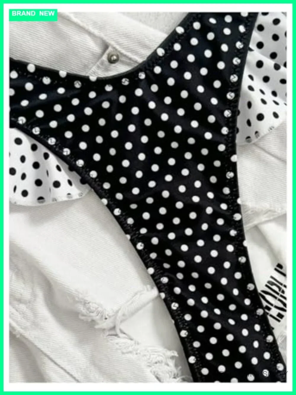 Women's Polka Dot Bikini Set with Triangle Top and Ruffle Thong